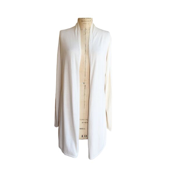 PERUVIAN CONNECTION Cream XL Pima Cotton Silk Blend Open Cardigan Sweater - Picture 1 of 3
